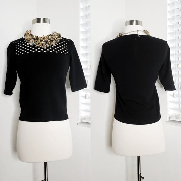 FENDI Black Laser Cut Short Sleeve Knit Top XS. - Picture 1 of 7